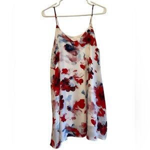 Peach Love California Abstract Floral Print Dress Red, White, & Blue Size Med